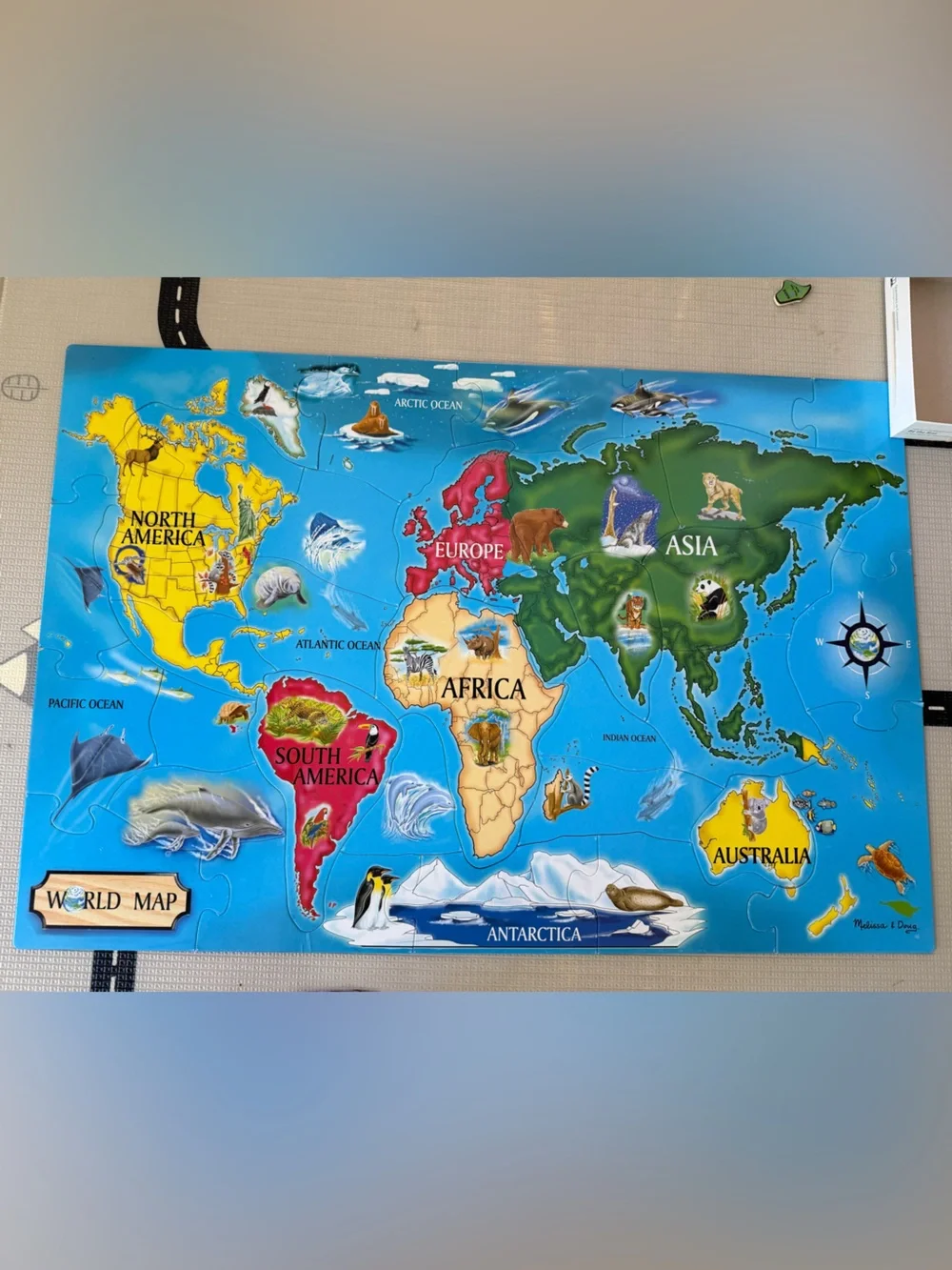 Melissa & Doug Kids World Map Floor Puzzle - 33 pieces ages- Ages 6+